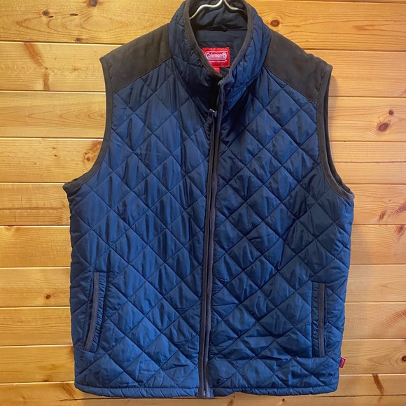 Coleman Other - Coleman Quilted Puffer Vest Mens Dark Blue Suede Trim Full Zip Pockets L